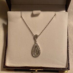 Elegant White Gold & Diamond Teardrop Pendant Necklace